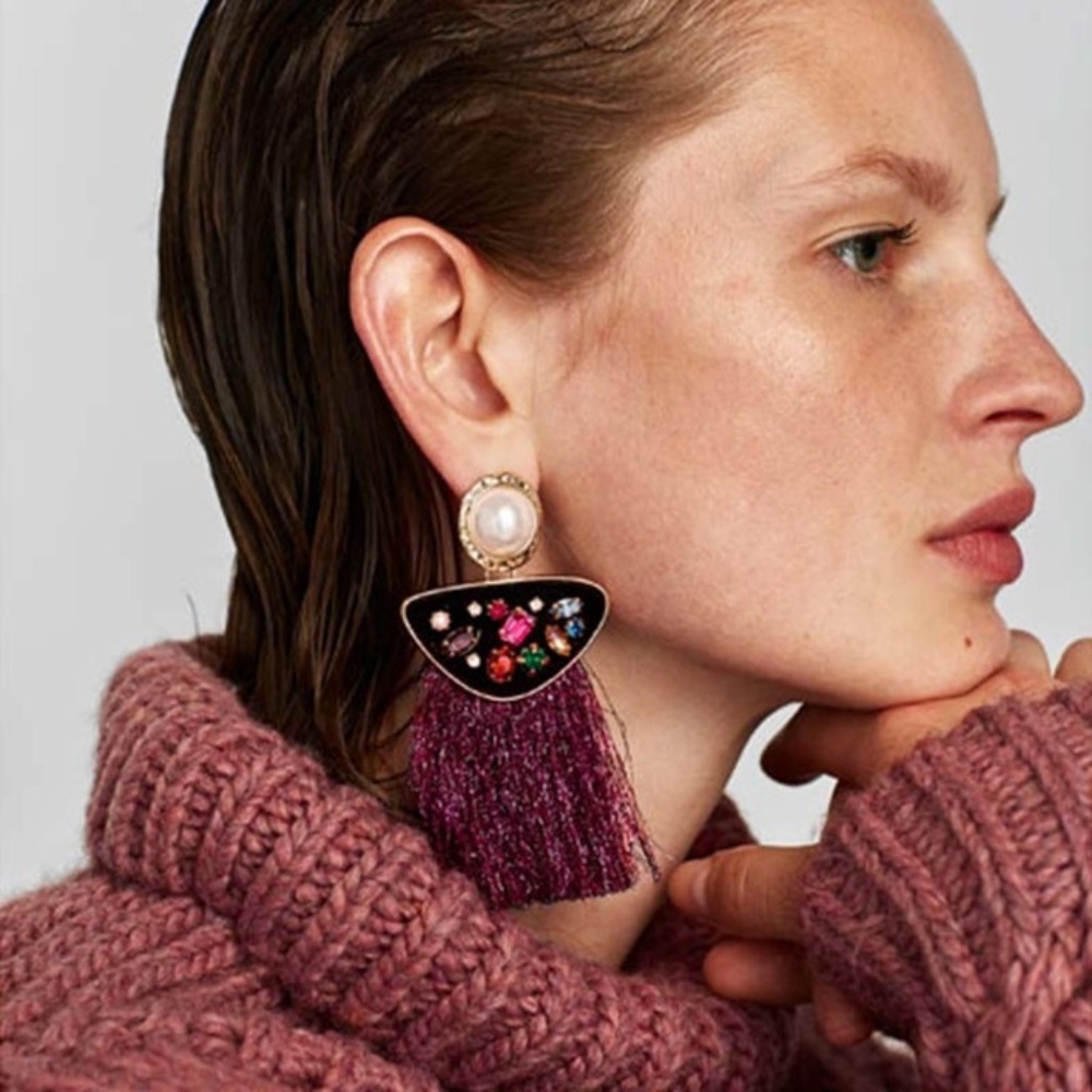Tassel earrings MAROON and free gift